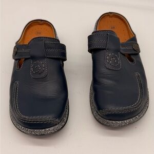 Spring Step Leather Comfort Clogs Mule Shoes Blue Adjustable Strap Orthopedic